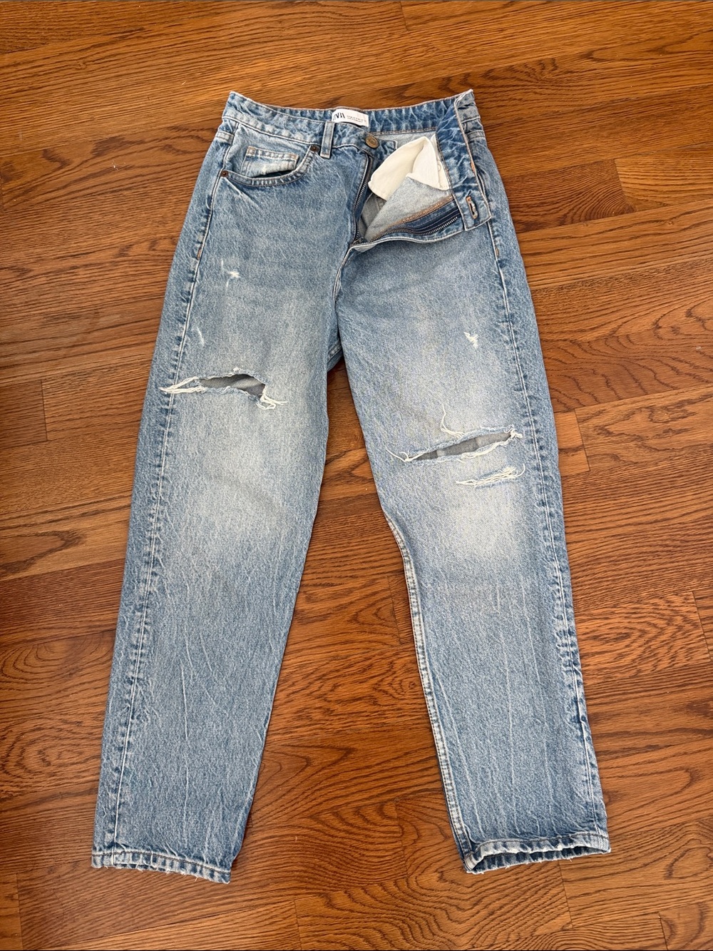Light Blue Distressed Zara Jeans - Classic Straight Fit